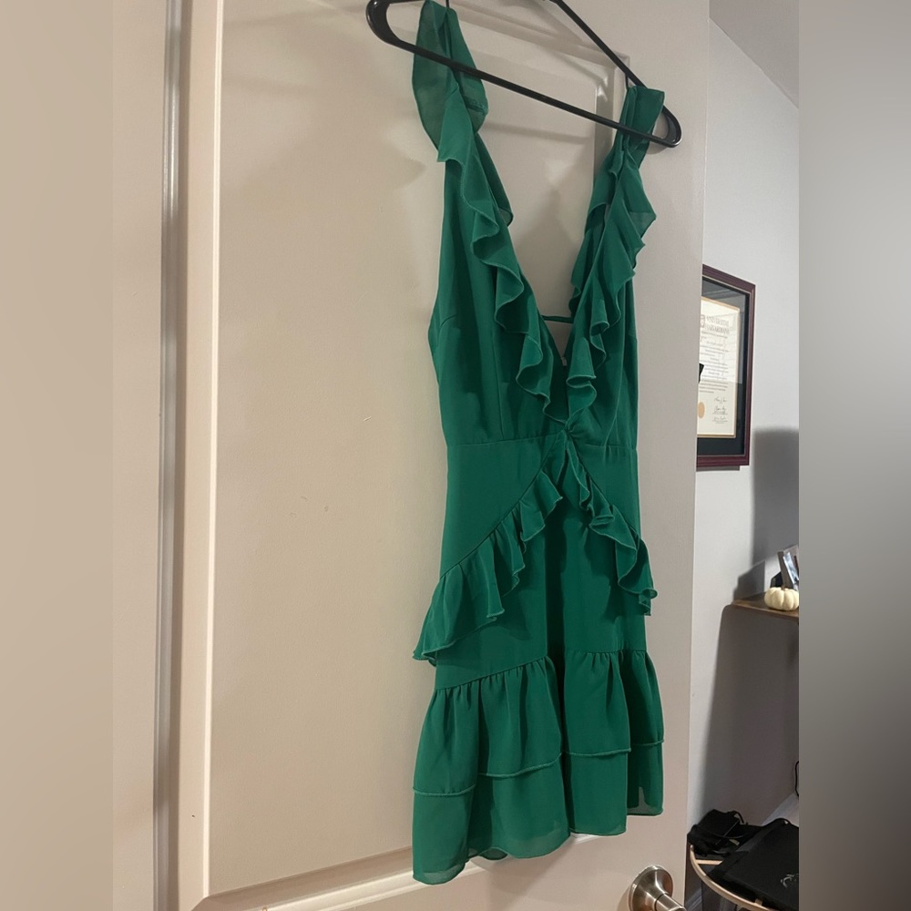 Tobi small jade green ruffle mini dress